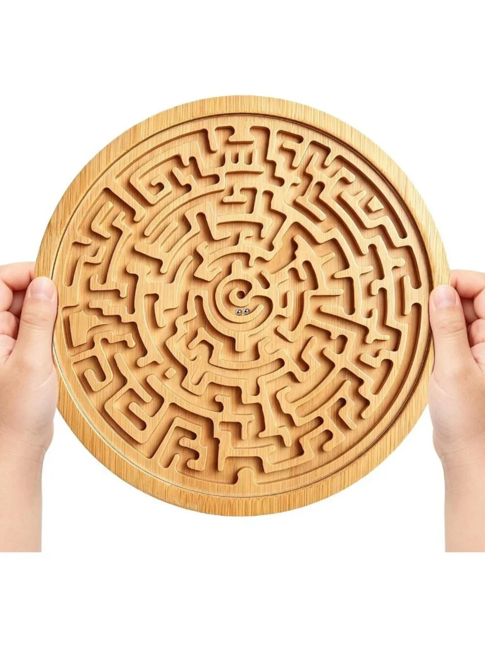 Wooden Labyrinth Maze Game - Bamboo Brain Teaser Puzzle for Kids & Adults